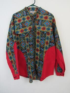 Vintage Saddlebrook Western Wear Large Cotton Retro Vibrant Aztec Rodeo 90s VTG